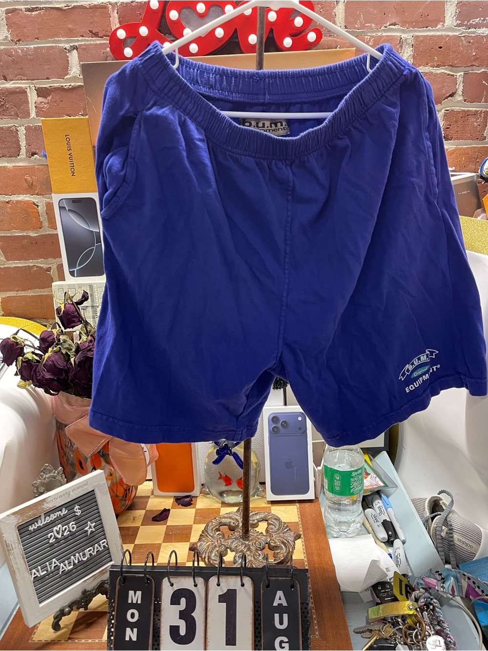 casual, elastic-waist royal blue shorts